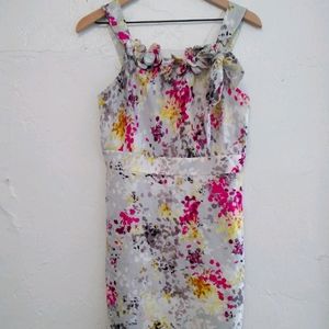 LOFT floral print short dress with bow size 4
